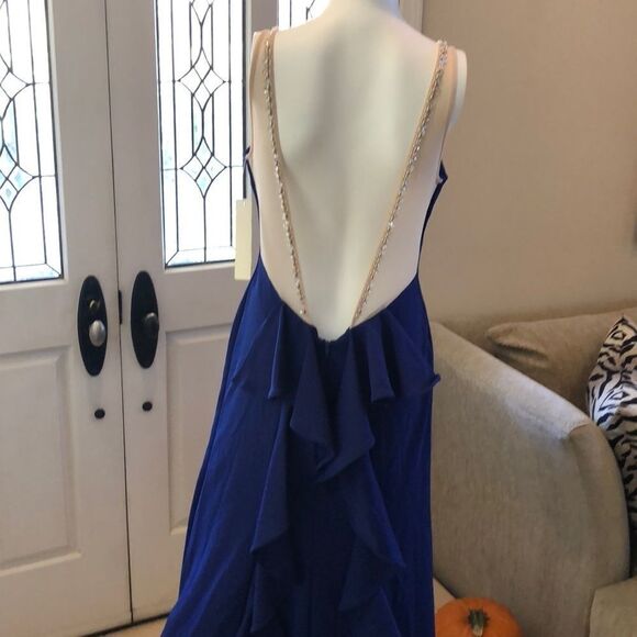 Sequin Hearts Beaded Ruffle Back Scuba Gown Sz 9 - Picture 5 of 8